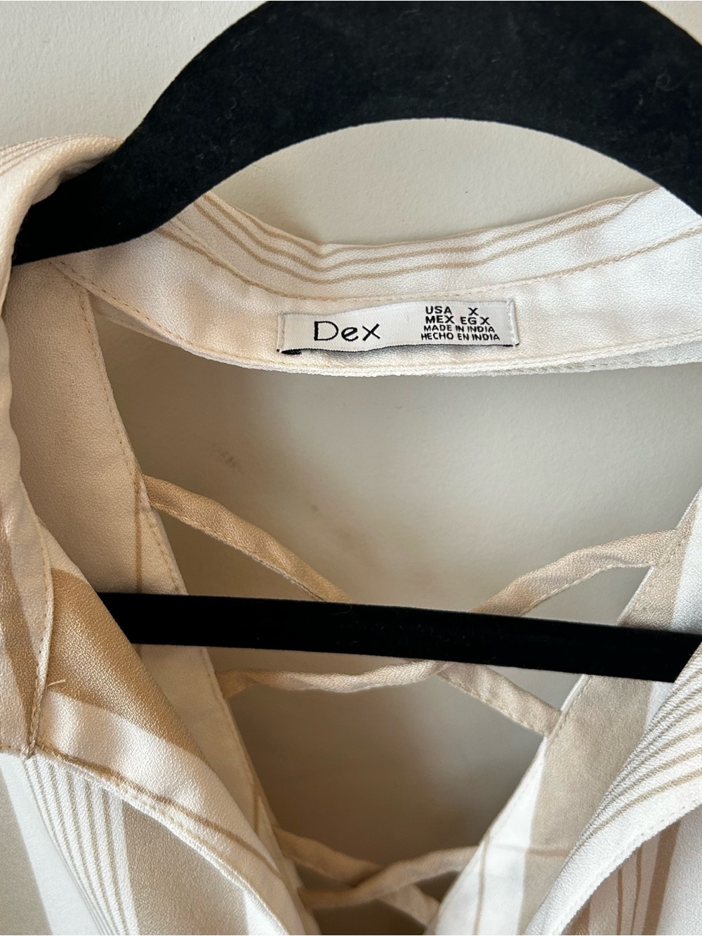 Dex Beige and White Pullover Blouse Resortwear Coastal Grandma Beach Coverup - Picture 2 of 12